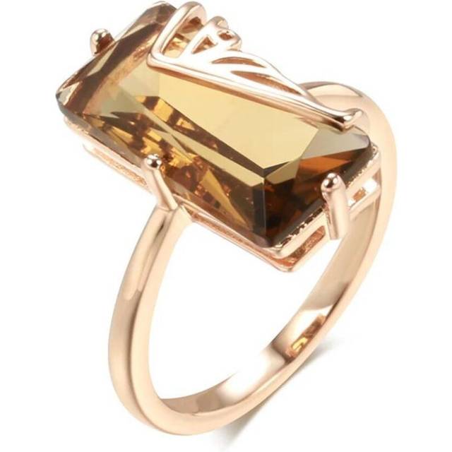 (as the picture, 7) Hollow Inlay Square Light Tea Color Zircon Large Rings Elegant Geometric Jewelry Women Rings Accessories