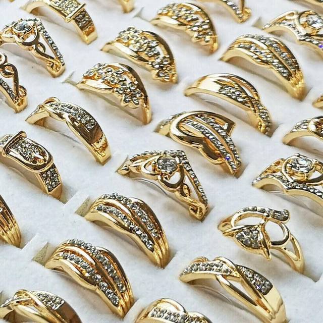 20pcs Mixed Gold Color Engagement Anniversary Ring Geometric Bow Heart Flower Party Gift Jewelry Rings