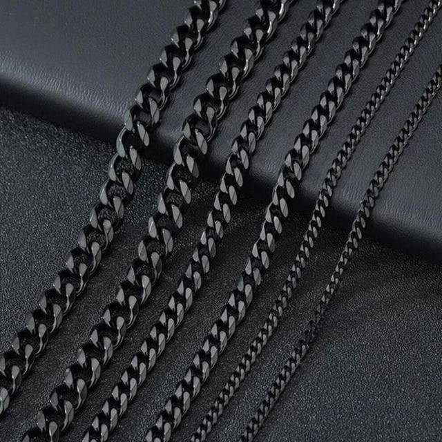(black, 3mm 50cm) Classic Men Necklace Width 3 To 7 Mm Stainless Steel Long Necklace For Men Women Chain Jewelry