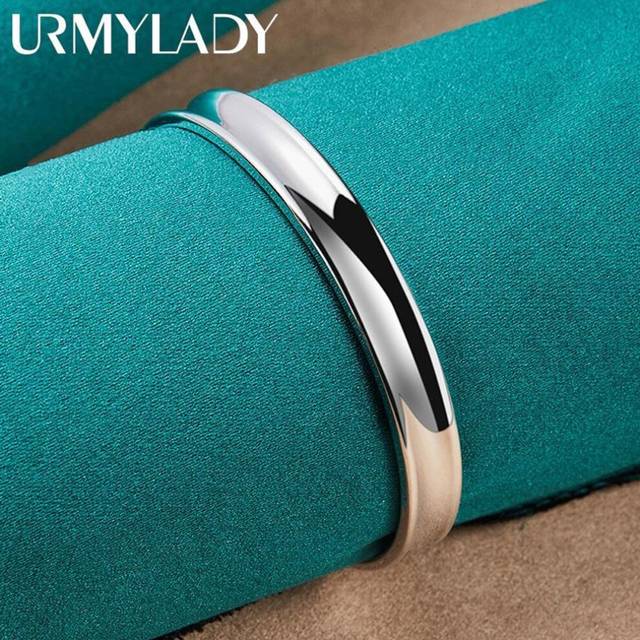 (MD008) 925 Sterling Silver 8mm Smooth Round Bangles Bracelet For Women Fashion Charm Jewelry