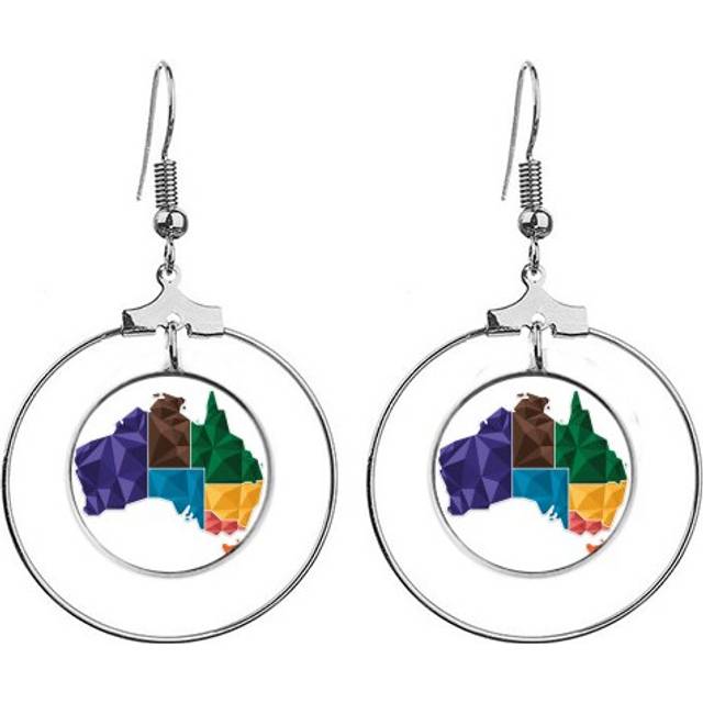 australia map territory state colorful ears dangle hoop jewelry drop circle