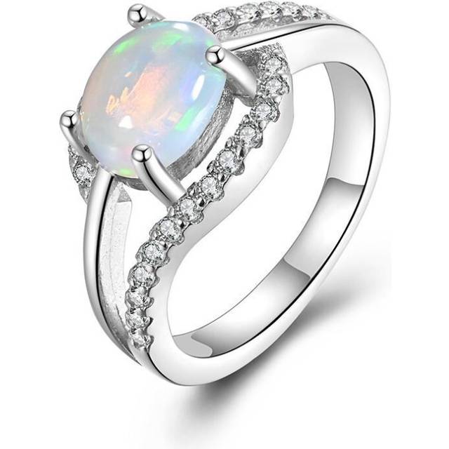 (white, us ring size 6#) New Arrival Natural Ethiopia Colorful Opal Ring Real Gemstone Oval 6*8mm Good Quality 925 Sterling Silver Fine Jewelry For Wo