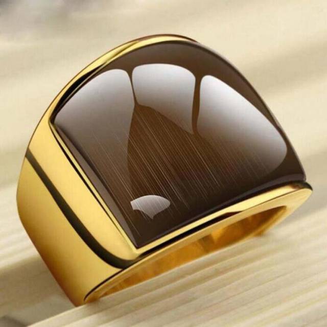 (as the picture, 5) Top Quality Gorgeous Men Ring Wide Style Stainless Steel Gold Tone Ring With Opal Fashion Male Jewelry