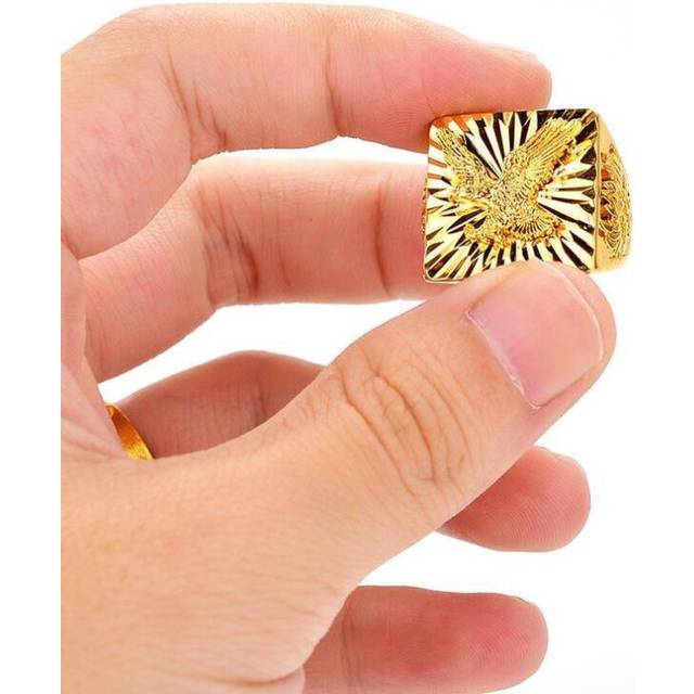 (as the picture, Adjustable Opening) Men&apos;s 24k Gold-plated Dragon And Guanyu Eagle Ring In Vietnamese Sand Gold.
