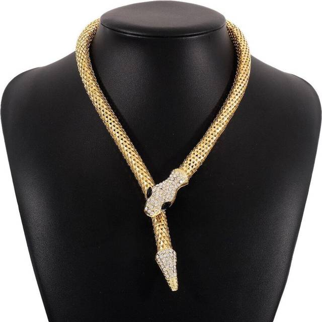 (gold) Exaggerated Snake-shaped Necklace Punk Personality Hip-hop Style Accessories Cool Street Shooting Show Micro-inlaid Neck Chain