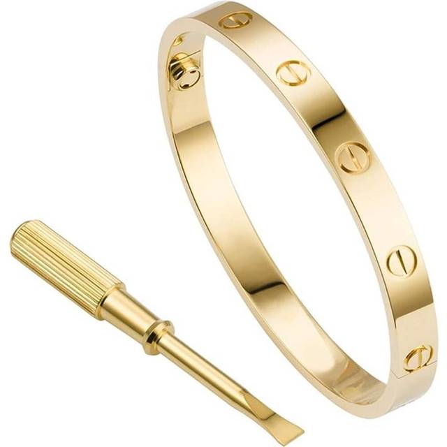 (gold, One Size) Love Series Bracelet Bangle Screw Design Hinge Stainless Steel Jewelry