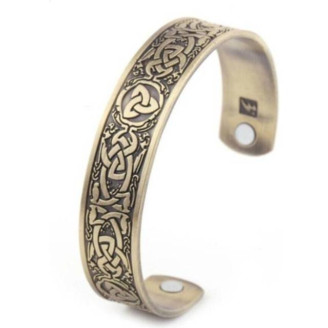 (gold) Fashion Vintage Viking Celtic Knot Pattern Magnetic Trend Bracelet Unisex Jewelry Gift