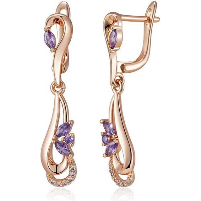 Kinel Purple Natural Zircon Long Earrings For Women Rose Gold Color Fine Dangle Earrings