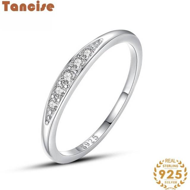 (silver, 7) Tancise Classic 925 Sterling Silver  Zircon Ring Ladies Jewelry Wedding Promise Party Gift