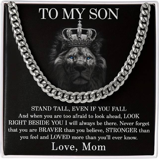(Steel color, 55cm) To My Son Cuban Chain Necklace, Son Birthday Gifts, Gift For Son Graduation From Mom