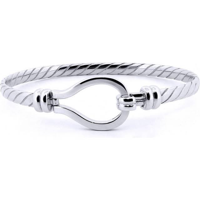 Jewelco London Ladies Rhodium Plated Sterling Silver Rope Stirrup Hook Noose Loop 4mm Bangle Bracelet, 7" 18cm - ABG065