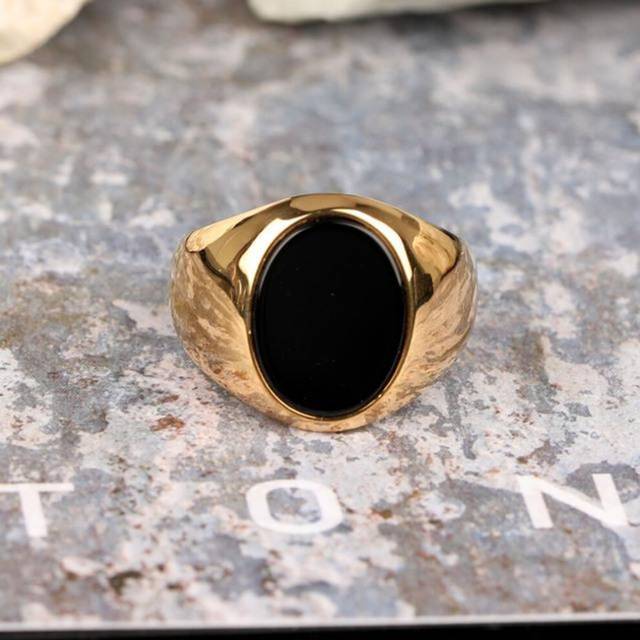 (gold, 7) Newest Simple Natural Black Onyx Gold Plated Ring For Women Men Ring