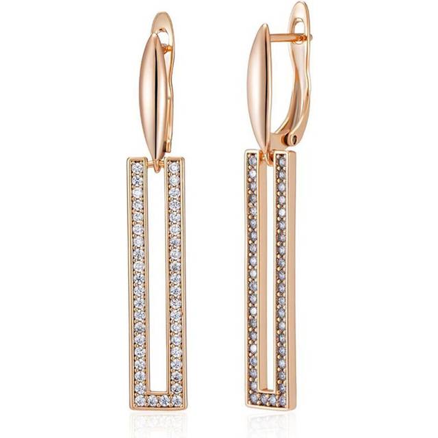 Kinel Rose Gold Color Long Dangle Earrings For Women Shiny Zircon Luxury Jewelry Cube Geometry Earrings