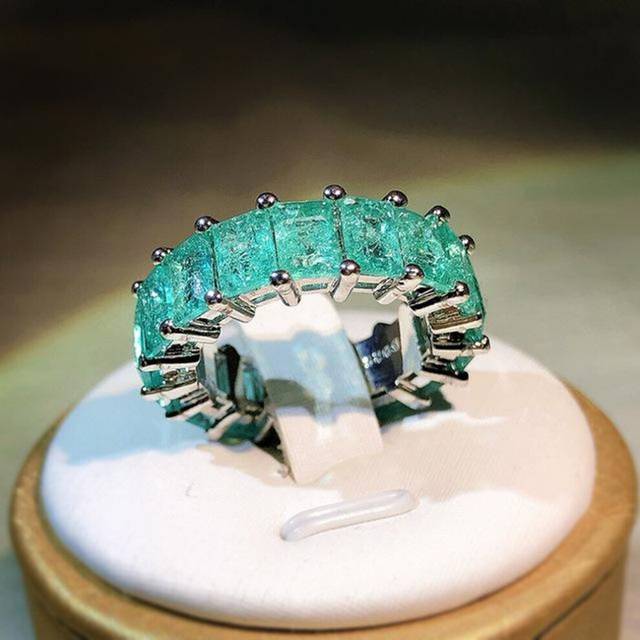 (green, 8) High Quality Inlaid Paraiba Square Princess Ring For Women 925 Silver T Square Four Prong Ring Fashion Engagement Party Jewelry