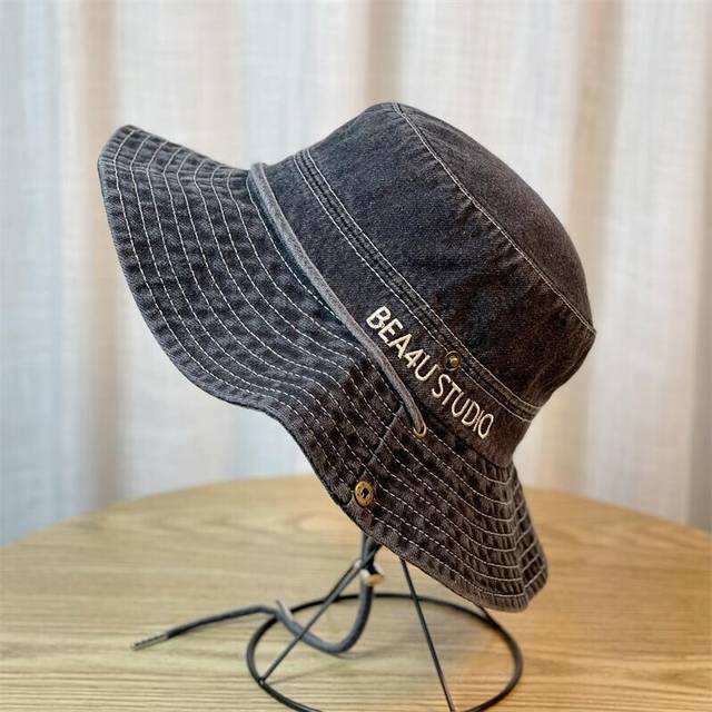 (Black) Embroidery Western Summer Cowgirl Fisherman Hat Camping Visor With Rolled Hem