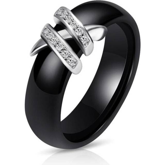 (black, 9) Creative Rings Creative Rings Ceramic Rings Black And White Double X Diamond Rings