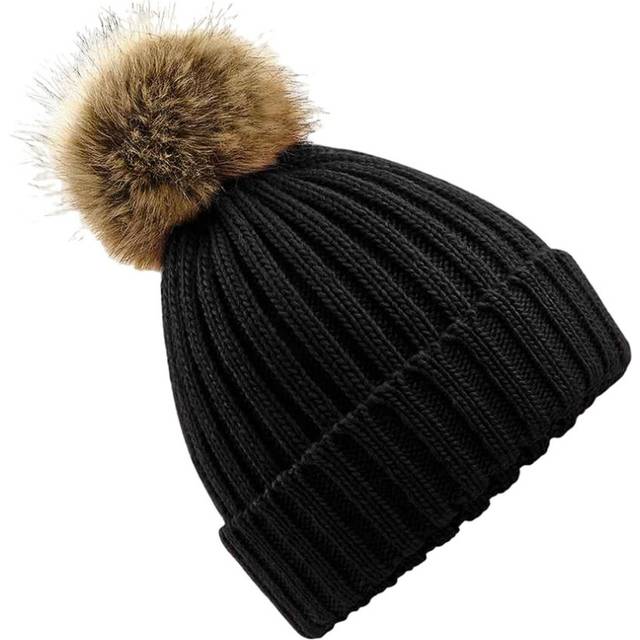 (One Size, Black) Beechfield Unisex Fur Pop Pom Chunky Beanie