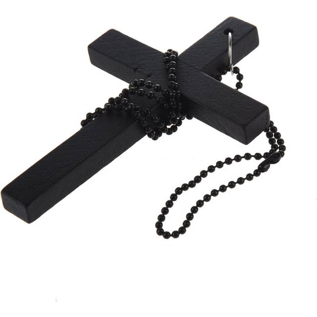 Metal Beaded Chain Wooden Pendant Necklace Black
