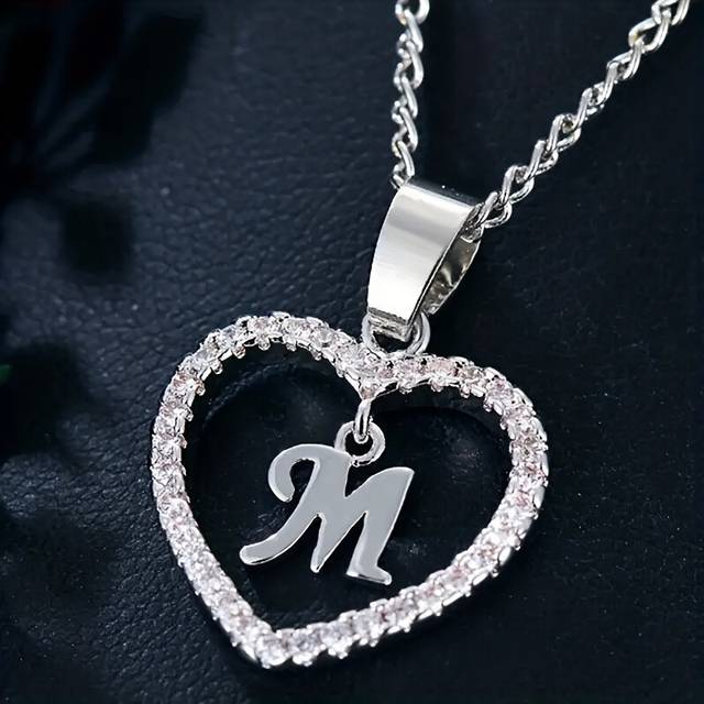 (M) Bohemian Style Heart-shaped Letter Pendant Necklace