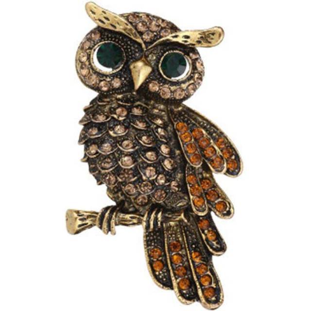 Vintage Owl Brosch Corsage Scarf Clip Antik guldpläterad kristall papegojbroscher