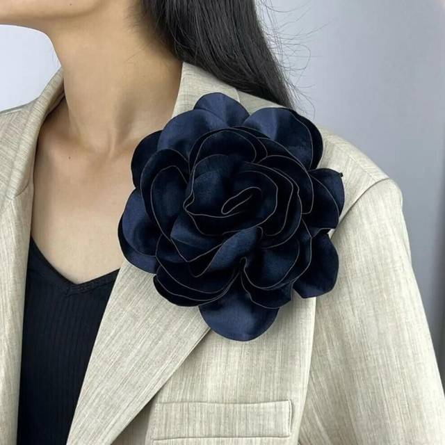 (as the picture, 19CM) 19cm Fashion Large Flower Brooch Colorful Satin Fabric French Flower Brooch Handmade Suit Sweater Coat Decor Pins Brooches