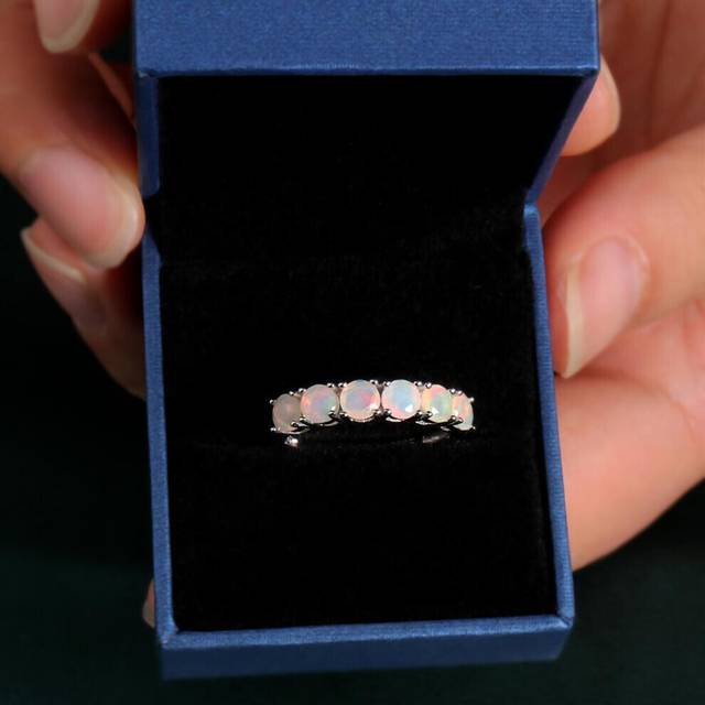 (white, us ring size 7#) Simple Opal Ring Round 4mm Natural Gemstones 925 Sterling Silver Fine Jewelry For Women Girls Daily Wear 2024 New