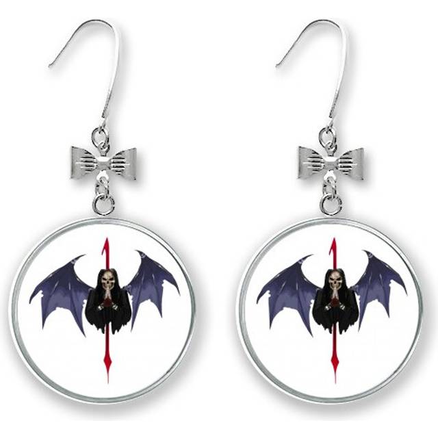 wing devil goth prayer art deco fashion bow ears drop stud pierced hook
