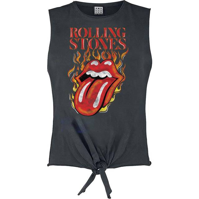 (XL, Charcoal) Amplified Womens/Ladies Hot Tongue The Rolling Stones Cropped Tank Top