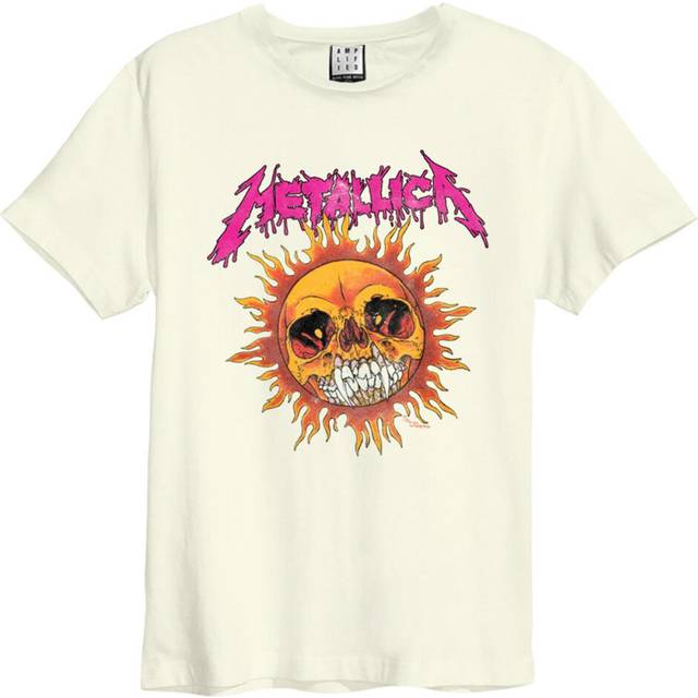 (M, Vintage White) Amplified Unisex Adult Neon Sun Metallica T-Shirt