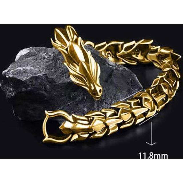 (gold, 23cm) Fashion Hip Hop Silver Dragon Head Dragon Lin Bracelet Retro Exaggerated Men's Dragon Bracelet Jewelry Men's Accessories Gifts