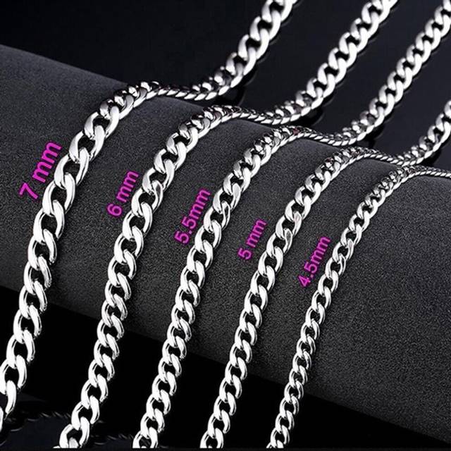 (silver, 4mm*50cm) Customize Length Mens High Quality Stainless Steel Necklace Curb Cuban Link Chain Fashion Jewerly