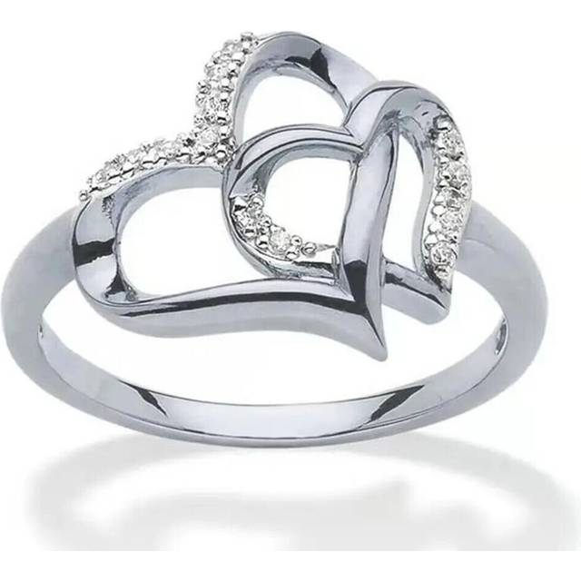 (silver, 6) 1pc Double Heart Hollow Love Proposal Artificial Diamond Ring For Men And Women Couple Ring Jewelry Gift