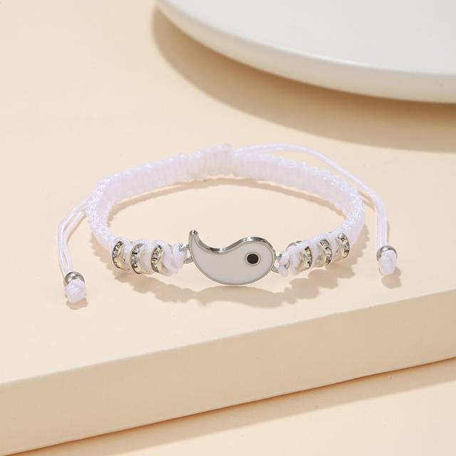 (B-1pcs) Tai Chi Yin Yang Couple Bracelet For Lover Handmade Woven Baided Rope Adjustable Bracelets