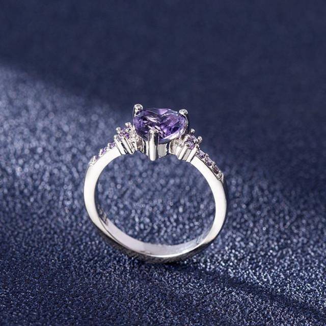 (purple, 7) Solid 925 Sterling Silver Anillos De Amethyst Ring For Women Silver 925 Jewelry Heart Purplae Amethyst Gemstone Engagement Anels