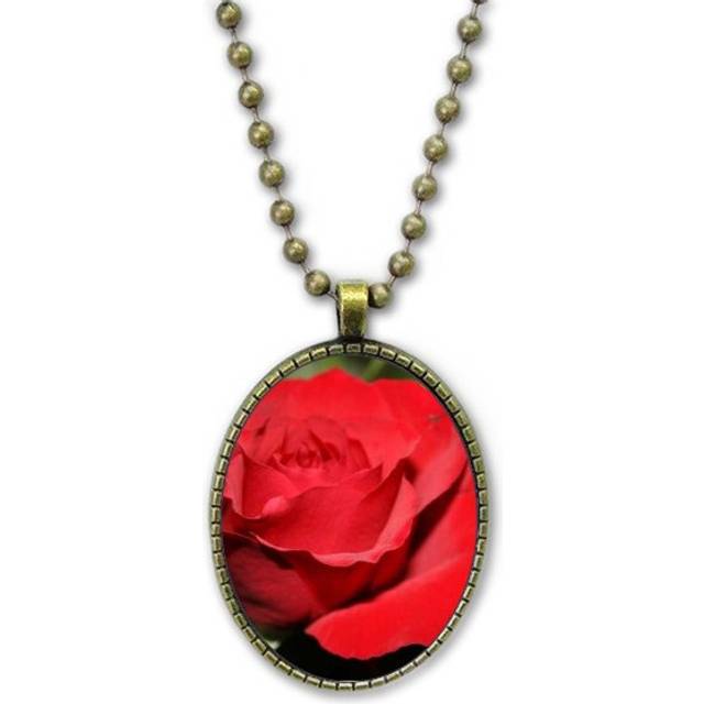 Red Big-sized Roses Flowers Necklace Vintage Chain Bead Pendant Jewelry Collection