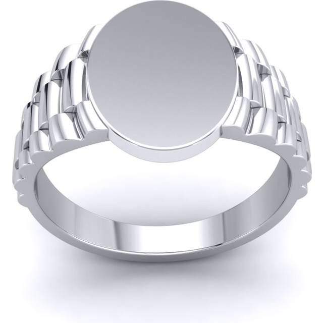 (U) Jewelco London Mens Platinum Plated Sterling Silver Presidential Link Watch Strap Oval Signet Ring - GVR945