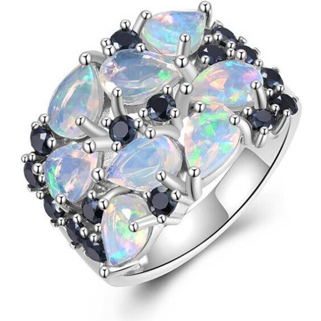 (multicolor, US RING SIZE:9#) Gorgeous Designer Ring For Women S925 Silver Natural Opal October Birthstone Stone Of Creativity & Passion Fine Jewelry