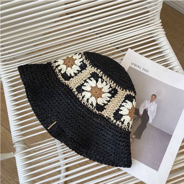 (Black) Womens Summer Shade Shade Grass Small Fresh Fashion Casual Fisherman Hat