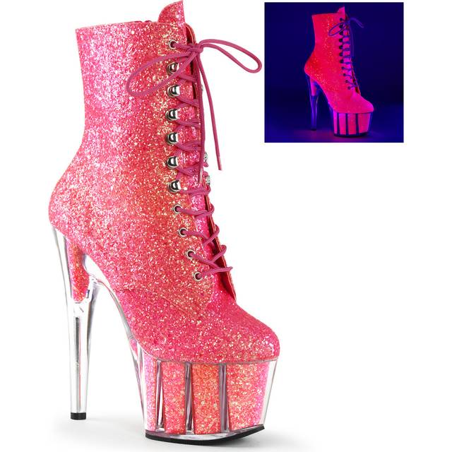 (UK 9/EU 42/US 12) Pleaser Womens Ankle Boots ADORE-1020G Neon Pink Glitter/Neon Pink Glitter