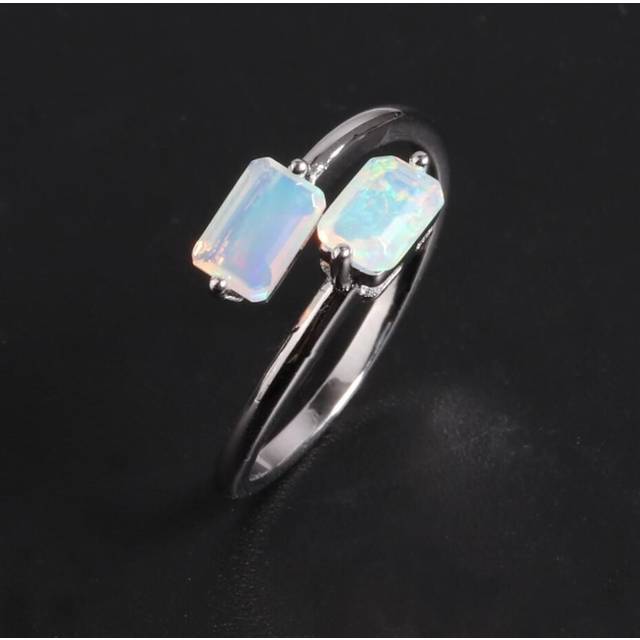 (white, M) Simple Light Luxury Design Natural Opal Stone Adjustable Sterling Silver Ring For Women&apos;s Daily Wear & Holiday Gifts