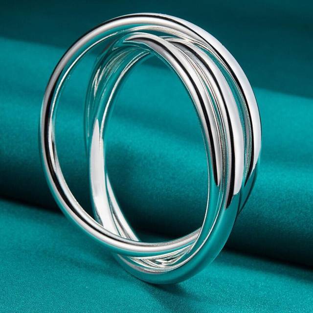 (MD020) 925 Sterling Silver Smooth Three Round Ring Bangles Bracelet For Women Charm Fashion Jewelry
