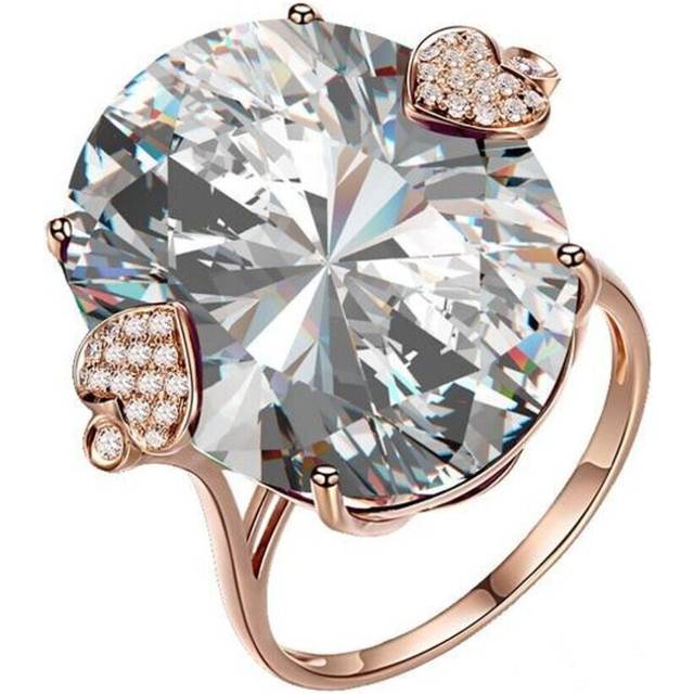 (white, 10) Luxury Oval Topaz Ring 18k Rose Gold Wedding Band Ring For Women Gift
