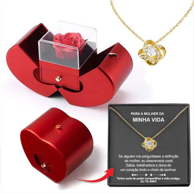(Necklace (gold) + apple box) Four-leaf Clover Necklace Women&#39;s Hollow Light Luxury Clavicle Chain