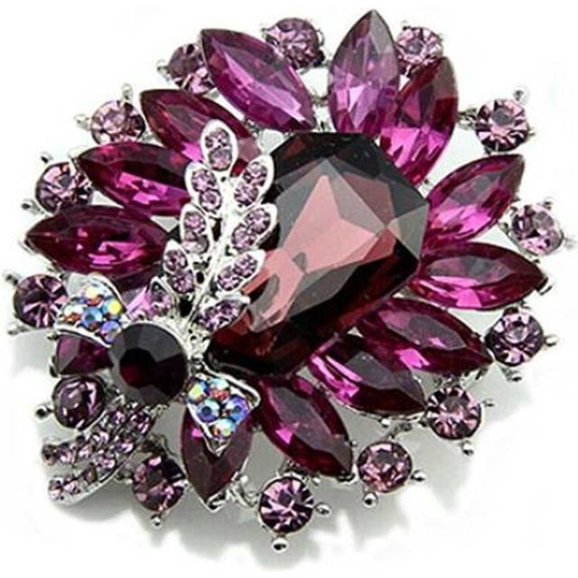 (purple) Women's Banquet Party Broach Blue Clear Butterfly Pin Brooch - Purple
