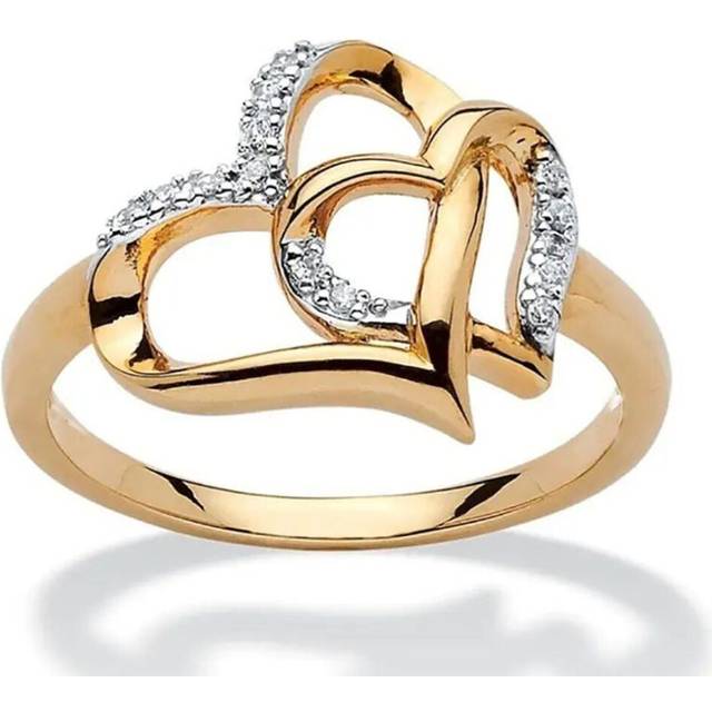 (gold, 7) 1pc Double Heart Hollow Love Proposal Artificial Diamond Ring For Men And Women Couple Ring Jewelry Gift
