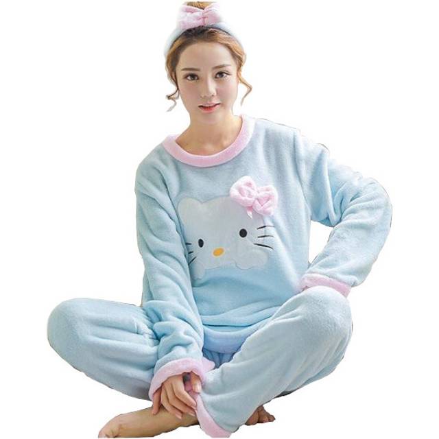 (Blue Hello Kitty, M) Fuzzy Flannel Panama Sets