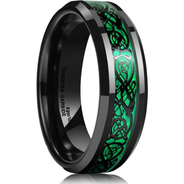 King Will DRAGON 5mm Green Carbon Fiber Black Celtic Dragon Tungsten Carbide Ring Comfort Fit Wedding Band 9