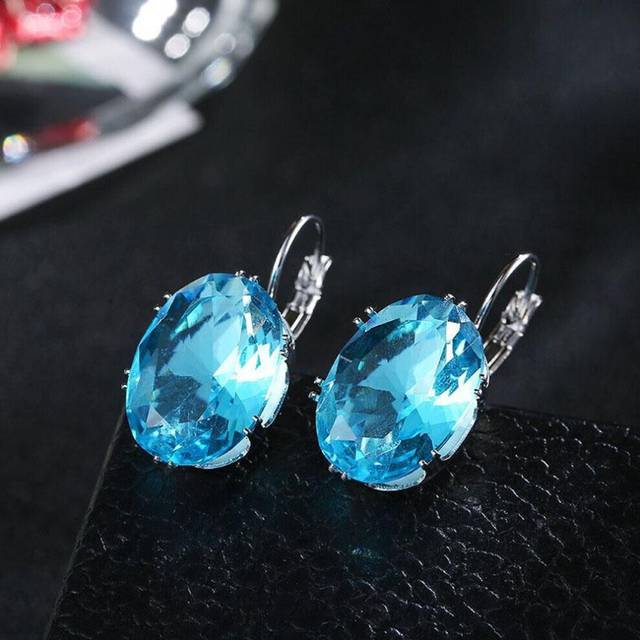 (sea blue, 1) Valentines Day Gift Crystal Big Stone Drop Earrings  Fashion Elegant Party Jewelry