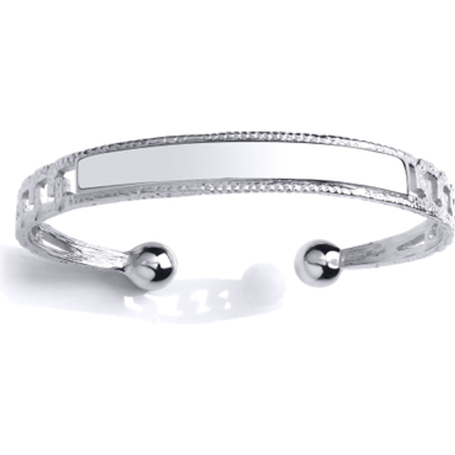 Jewelco London Mens Sterling Silver Curb Link ID Bar Torque Bangle Bracelet 9mm 7mm Balls - GVG169