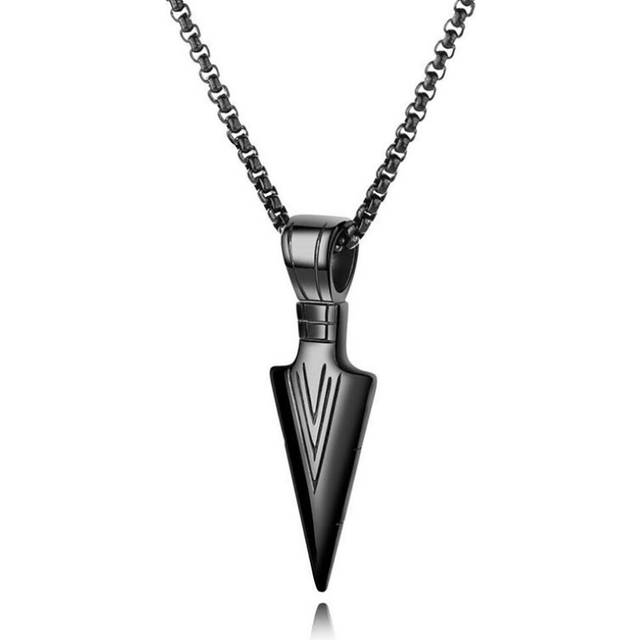 (black, Black) Men Arrowhead Necklace Stainless Steel Vintage Fashionable Polished Finish Unique Pendant Necklace